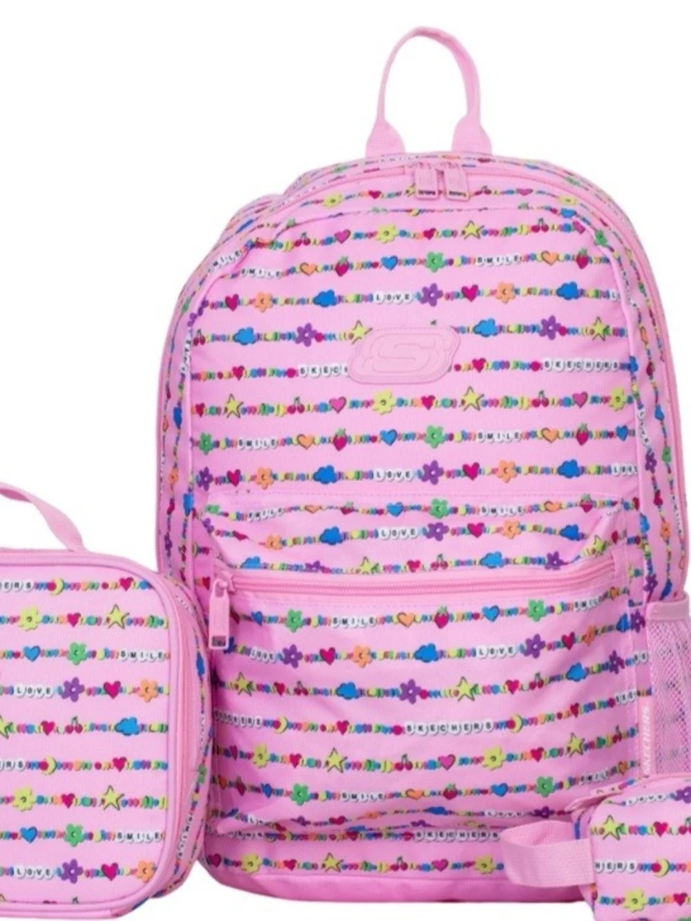 Skechers Pink Kids Backpack with Matching Pouch and Cute Pattern